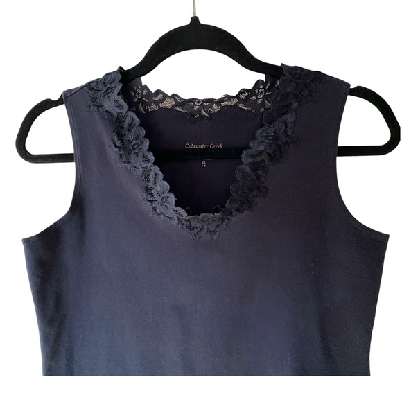COLDWATER CREEK | NWOT | NAVY BLUE DOUBLE LACE TANK TOP STRETCH COTTON | XS - Picture 2 of 7